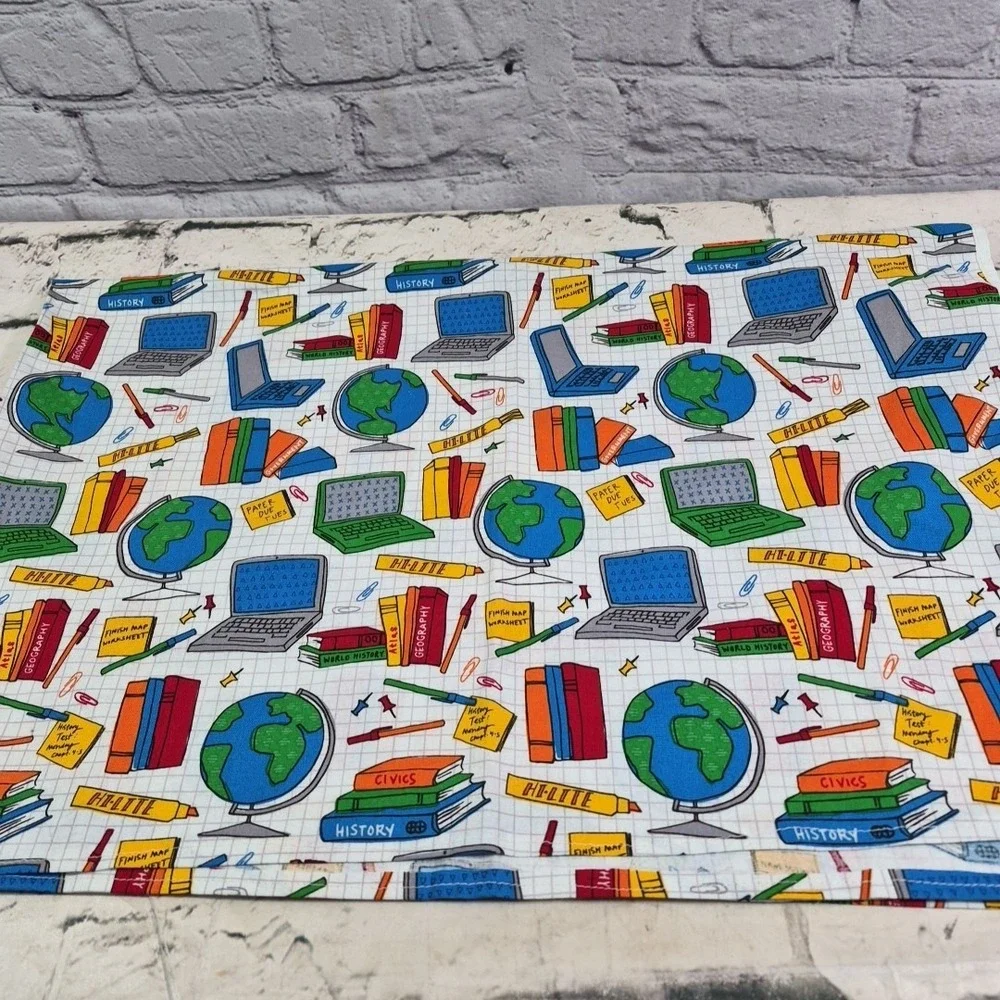 Vintage School Homework Printed Multi Color Fabric Handmade Tablecloth 42